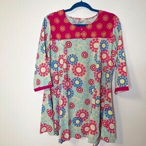 Liva Floral Tunic Top | Bright Boho Print 3/4 Sleeve Swing Top | Women’s Size L